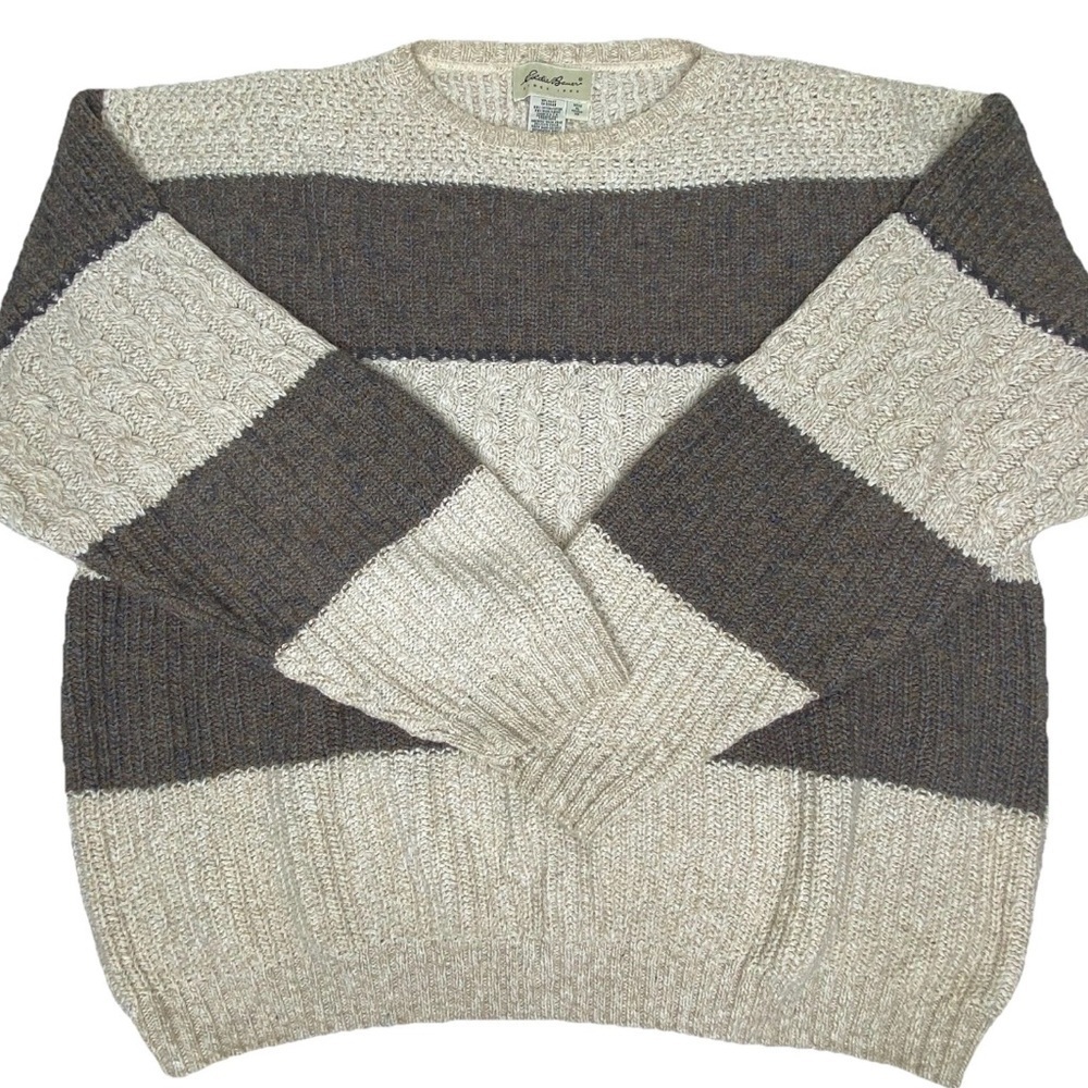 Vintage Eddie Bauer Cable Knit Wool Sweater Men's XL Made In USA Preppy Winter - Picture 1 of 5
